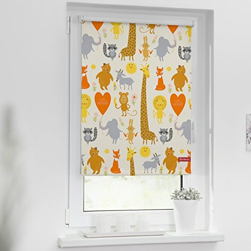 Lichtblick Klemmfix Verdunklungs-Rollo mit Motiv, ohne Bohren, Blickdicht, Seitenzugrollo, Made in Germany, Cute Animals - Gelb 60 x 150 cm (B x L)