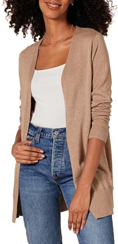 Amazon Essentials Open-front Cardigan, chaqueta punto Mujer, Beige (Camel Heather Cam), Medium