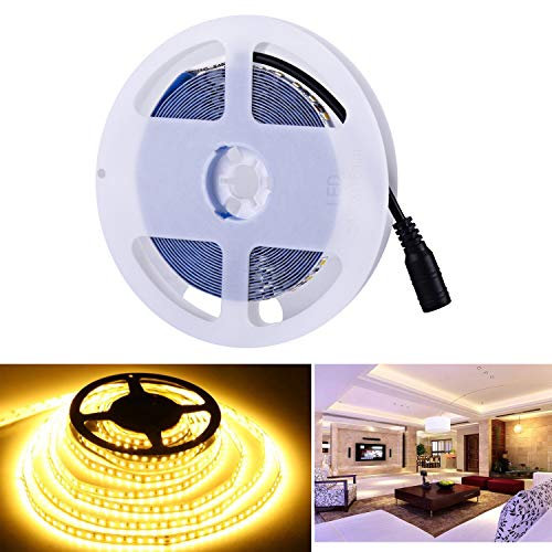 Arotelicht 12V LED Strip 5M warmweiß 2835SMD Band Leiste Streifen 600 LEDs Lichterkette Stripe Lichtleiste TV Innen Treppenlicht Deko Lichter, nicht wasserdicht IP20,120LEDs/M