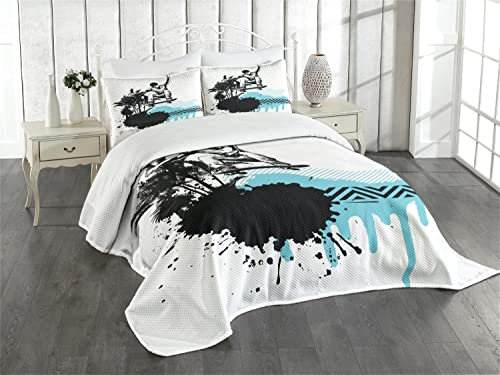 ABAKUHAUS Grunge Tagesdecke Set, Junge Junge Skater Exotic, Set mit Kissenbezug Sommerdecke, für Einzelbetten 170 x 220 cm, Schwarzes, helles Blau