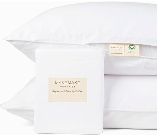 Makemake Organics Organic Pillow Protector (Set of 2) GOTS Certified Organic Cotton Pillow Protectors Natural Breathable Barrier Standard Pillow (21x26, Bright White)
