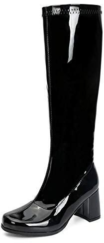 LIURUIJIA Women's Gogo Boots, Knee High Boots, Sqaure Toe Chunky Block Heel Disco Costume Zipper Fall Tall Boots Black 37(235/US7)
