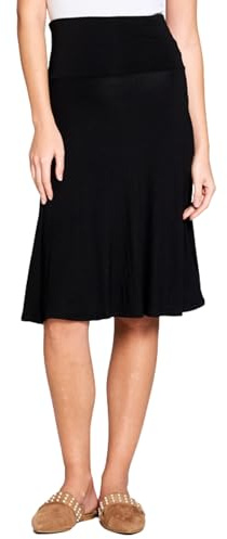 Popana Womens Knee Length A-Line Stretch Midi Skirt High Waisted Pull On Casual Flowy Skirt for Women Plus Size, Black, Medium