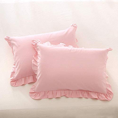 Kissenbezüge mit Saum Rüschen Baumwolle rosa 40 x 80 cm 2 Stück