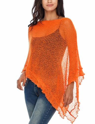 SHU-SHI - Sheer Poncho - Women - Lightweight, Knitted Ruffle Pullover