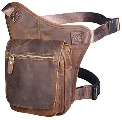 Le'aokuu Herren Leder Messenger Umhängetasche Motorrad Tactic Gürtel Gürteltasche Packung Beutel Tasche 6915 (6915 Braun)