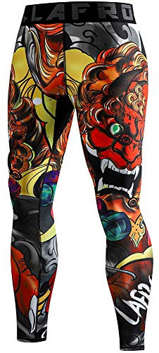 LAFROI Herren Schnelltrocknende Kompressions-Leggings-YSK08 (Lion Dance,MD)
