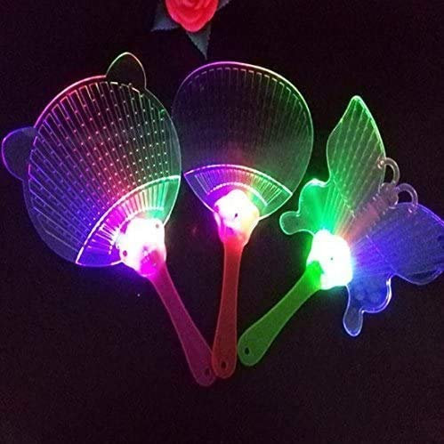 3Pcs Fashion LED Chinese Hand Fan Plastic Colorful Light Up Flashing Kids Toys Costume Party Decoration Advertisement Gift Style Random