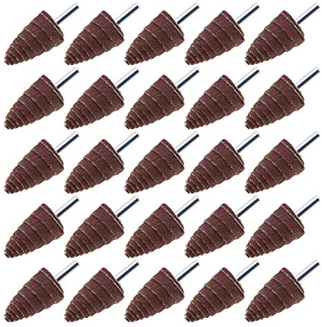 The Lord of the Tools 25pcs Papier abrasif en forme de cône 60 80 120 180 240 Grain Ébavurage Ponçage à lamelles Tête de meulage Outil rotatif Rouleau conique Polonais Point monté 1/4 Tige