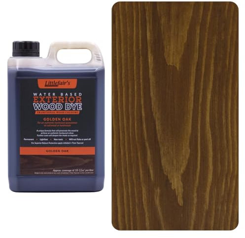 Littlefair's Wood Stain Water Based - 5ltr - Outdoor Furniture Wood Dye - Light & Dark Finishes - Non Toxic & Eco Friendly Formula - Exterior Wood Stain for Crafts - Colour: Golden Oak