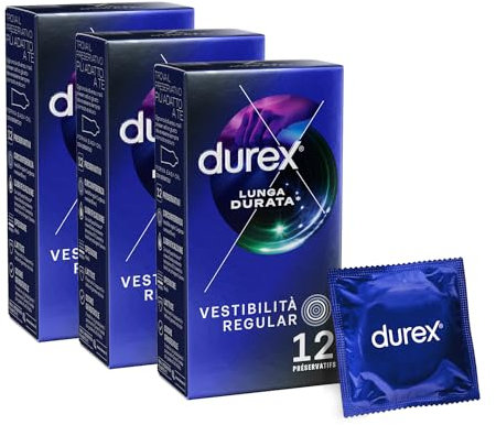 Durex Settebello Lunga Durata, Preservativo Ritardante per Lui, Maxi Formato Solo Online, 36 Profilattici Lubrificati