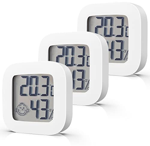 nuyikaso 3 pièces Thermomètre Hygromètre Interieur Mini LCD Digital Mural pour Maison Bureau Chambre de Bébé Vestiaire Blanc