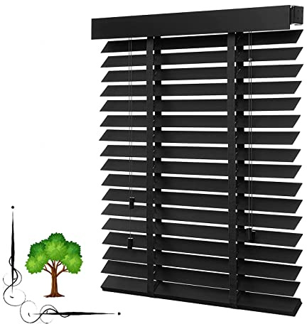 Jolan Stores Vénitiens Noirs 50cm 60cm 70cm 80cm 90cm 100cm 110cm 120cm,Store Vénitien en Bois Massif,Occultants/Isolation Thermique Volets Rideaux,Stores en Bois pour Fenêtres,W×H-50x60cm/20x23.5in