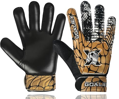 Soccer Goalie Gloves, Football Goalkeeper Gloves for Kids Boys Youth Children Double Wrist Along 4mm Super Grip Palm (Golden/Black, Size 4 Suitable for 6-9 Years)
