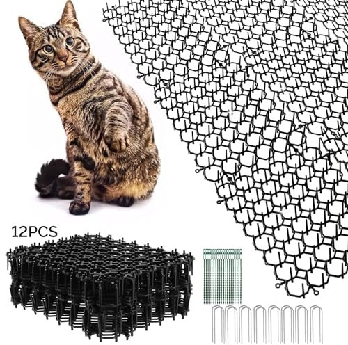 12 Pièces Tapis Anti-Chat avec Pointes, 20 x 15 cm Bandes de Picots en Plastique Tapis Répulsif Chat Pic Anti Chat, Répulsif de Pointes pour Jardin Anti Chiens, Chats