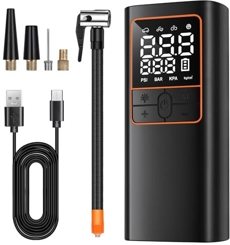 Elektrische Luftpumpe, 150PSI Fahrrad Akku Kompressor, Luftkompressor wiederaufladbar, Digitaler LED-Bildschirm, Elektrische Fahrradpumpe für Fahrrad, Auto, Motorrad, Bälle