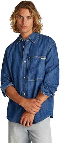 Calvin Klein Camisa Vaquera Hombre Linear Denim Regular Fit, Azul (Denim Medium), M