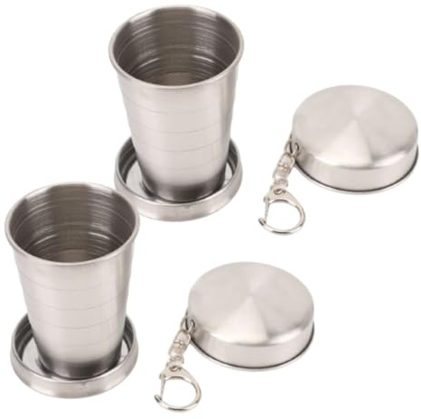 Beufee 2 pièces Tasse Pliable, Tasse Pliable en Acier Inoxydable Verre à Shot Pliable pour Voyager Camping en Plein air Tasse à Eau Pliante Portable, gobelet Trail, gobelet Retractable (75 ML)
