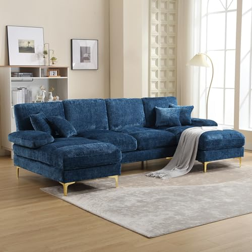 Cayipng Sofá 4 plazas,sofá Modular,sofás de salón,sofá esquinero Modular de 4 plazas en Forma de U,de Chenilla de Grandes Dimensiones con Asientos Dobles reclinables para salón,Dormitorio,Oficina
