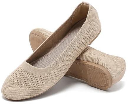 Pelbiuqik Ballerines Femme Confortable Flats Rond Tricot Pointe Chaussures,Élégante Slip on Walking Robe Ballerines Pliable Chaussures pour Femmes Doux