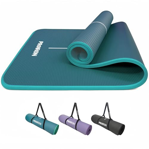 PROIRON Tapis de Yoga Epais 10MM, Antidérapant Tapis d'exercice Fitness, Tapis de Gymnastique pour Yoga Pilates Gym Exercices Sport Camping Voyage, en Mousse NBR/respecte la Peau, Vert foncé