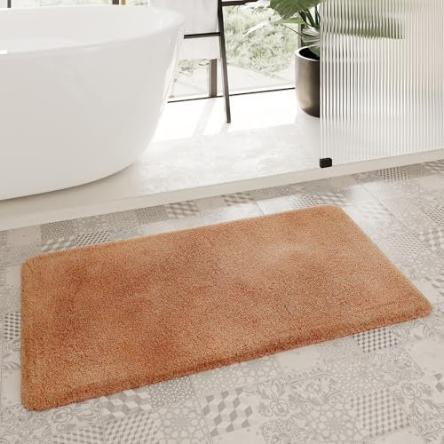 Homie Living Badteppich, Badematte kuscheliger Flauschiger weicher Flor l rutschfest und Waschbar Porto Azzurro (55 x 65 cm, Terracotta braun)