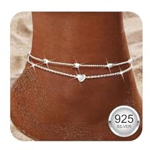 YADOCA Fußkettchen für Damen, 925 Sterling Silber Damen Fußkettchen Verstellbare mehrlagige wasserdichte Silber Fussketten für Frauen Mädchen, Herz