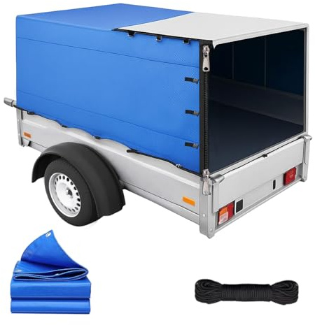 Bâche de Remorque Haute Performance, Bâche de Protection Tous Temps Durable avec Corde, Tissu Oxford 600D, Bâche de Couverture pour Remorques de 750 kg (avec Fermeture Éclair à l'Arrière)