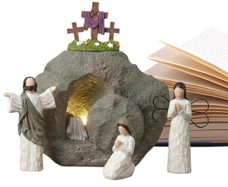 Christian Easter Nativity, religiös statydekoration, 6,69 x 6,69 x 2,36 tum Empty Tomb Påskdekoration med detaljerad design, hem kristen dekoration, Easters Figurines Set for Office Mantle Hylla