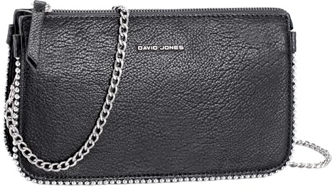 David Jones - Petit Sac Bandoulière Femme Perle Bille - Sac Soirée Chaînes Simili Cuir PU - Pochette Téléphone Sacoche Plate Portefeuille - Ville Voyage Mode Tendance Elegant Chic