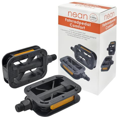 nean Pedali per bicicletta Comfort con riflettore, approvato dal codice della strada tedesco, 9/16, set da 2 pezzi, nero