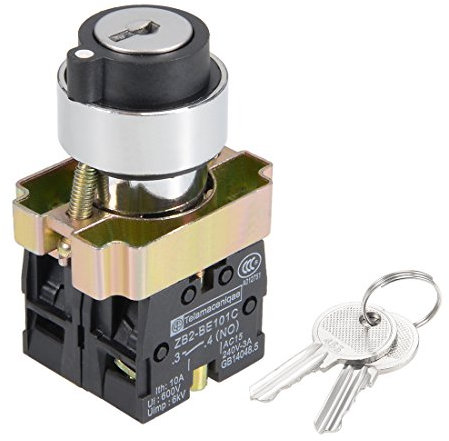 Sourcingmap Interrupteur à bouton poussoir avec clé DPST 22 mm 3 positions