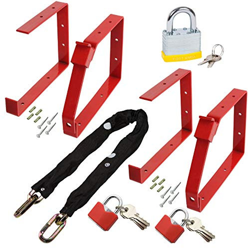 Spares2go Complete Ladder Security Chain Kit with Wall Brackets Locking Bar Padlock Set (Pack of 2)