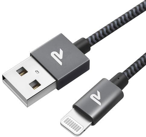 RAMPOW - Cable para iPhone 1 m, certificado Apple MFi, iPhone cargador de fibra de nailon trenzado con ultra resistente, cable Lightning para iPhone 14, 13, 12, 11 Pro Max XR XS X 8 7 6 Plus SE iPad