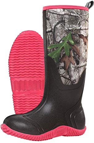 HISEA Women's Rain Boots, Knee High Rubber Boots Waterproof Insulated Neoprene Mud Boots, Anti-Slip Outdoor Work Boots for Hunting Gardening Farming Yard Working