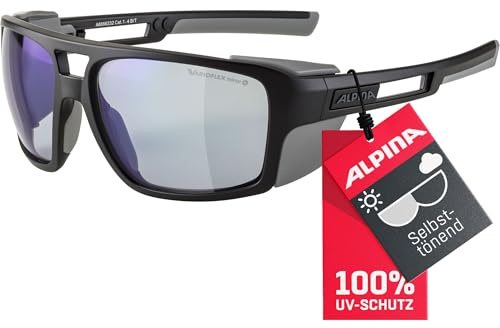 ALPINA SYKWALSH V - Selbsttönende, Bruchfeste & Beschlagfreie Sport- & Fahrradbrille Mit 100% UV-Schutz Für Erwachsene, black-grey matt, One Size