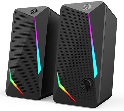 Redragon GS510 Waltz RGB Desktop-Lautsprecher, 2.0-Kanal-PC-Stereo mit LED-Hintergrundbeleuchtung, verbessertem Bass und leicht zugänglicher Lautstärkeregelung, mit USB und 3,5-mm-Kabel