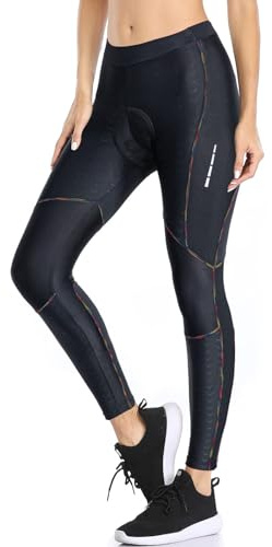 Santic cykelbyxor, långa damcykelbyxor, vadderade 7/8 leggings, tights, sittdyna, elastiska, snabbtorkande, andas, svart, regnbåge, L, Regnbåge 088, L