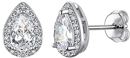 Suplight Orecchini Donna Argento 925 con Pietra Goccia Orecchini Argento Diamante Pietra di Nacita Aprile con Zirconi Gioiello Elegante con Confezione Regalo