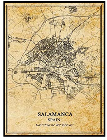 TANOKCRS Póster de mapa vintage de Salamanca, España, obra de arte de pared, mapa de carreteras de la ciudad, impresión de recuerdo de viaje, regalo, decoración del hogar, sin marco
