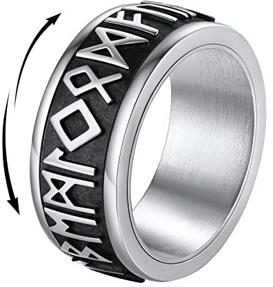 FindChic Anti Stress Ring Herren Viking Rune Fingerring Edelstahl drehbarer Fidget Fingerring Wikinger nordische Bandring mit Geschenkebox für Hochzeit Verlorbung Party, Silber, 67