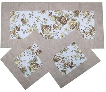 Russo Tessuti Tris Centri Centrini Runner Rose Decoro Mobile Tavolo Centro Roses Arredo Casa-Panna