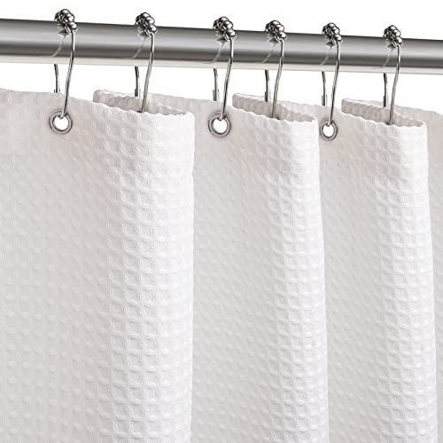 ZARCKER Wasserdichter Duschvorhang, 182x92CM, Waffel Badewanne Vorhang mit undurchlässiger Beschichtung, Anti-Schimmel Stoff Textil Shower Curtain mit 12 Duschvorhängeringen Waschbar - Weiß