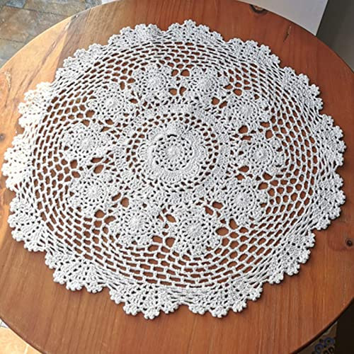 2 Stück Oval Handgehäkelte Doilies,handgemachte Häkeldeckchen 35 x 40cm,Spitzendeckchen Häkeldeckchen, Geeignet für Tassen, Getränke, Schalen, Töpfe, Teller, Vasen, Antike Tischdecken (Weiß,35-40 cm)