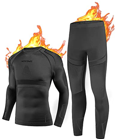 NOOYME Sous-Vêtement Thermique Homme Fonctionnel en Fibre de Charbon de Bambou - Ensemble Respirant et Chaud pour Ski, Automne et Hiver