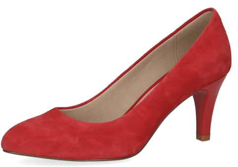 CAPRICE Donna Décolleté in Pelle con Tacco a Cono, Rosso (Red Suede), 36 EU