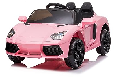 FINOOS Voiture électrique pour enfants, Speedy 12V, voiture électrique pour enfants avec télécommande, 2 + 1 vitesses, klaxon, LED, musique, USB (Rose)