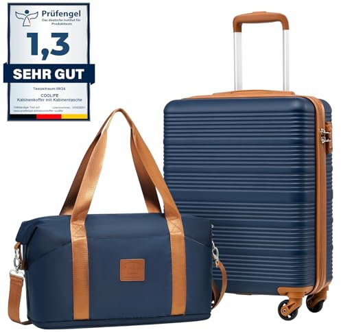 COOLIFE Handgepäck Koffer 55x40x20cm + 30L Reisetasche (45×36×20cm) für Ryanair & Easyjet mit 4 Silent Spinner Rädern & TSA-Schloss – ABS-Hartschale, Leicht Handgepäck Set