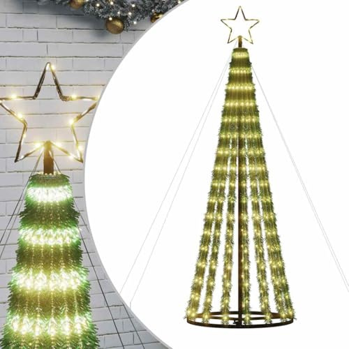 vidaXL Árbol de Navidad LED 275 Leds Blanco cálido 180 cm, decoración navideña, luz navideña, luz LED, luz navideña para Exteriores, árbol de Cono de Navidad