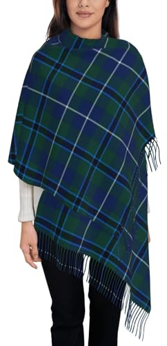 VhoMes Scarf Clan Douglas Dark Blue And Green Modern Tartan Tassel Shawl,Warm Fringe Scarf Luxurious Ladies' Wrap,For All Seasons 72 X197 CM